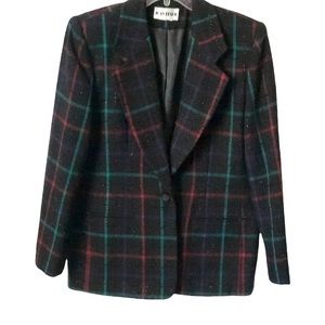 Joan Leslie vintage wool blend multicolored blue, red, green plaid blazer